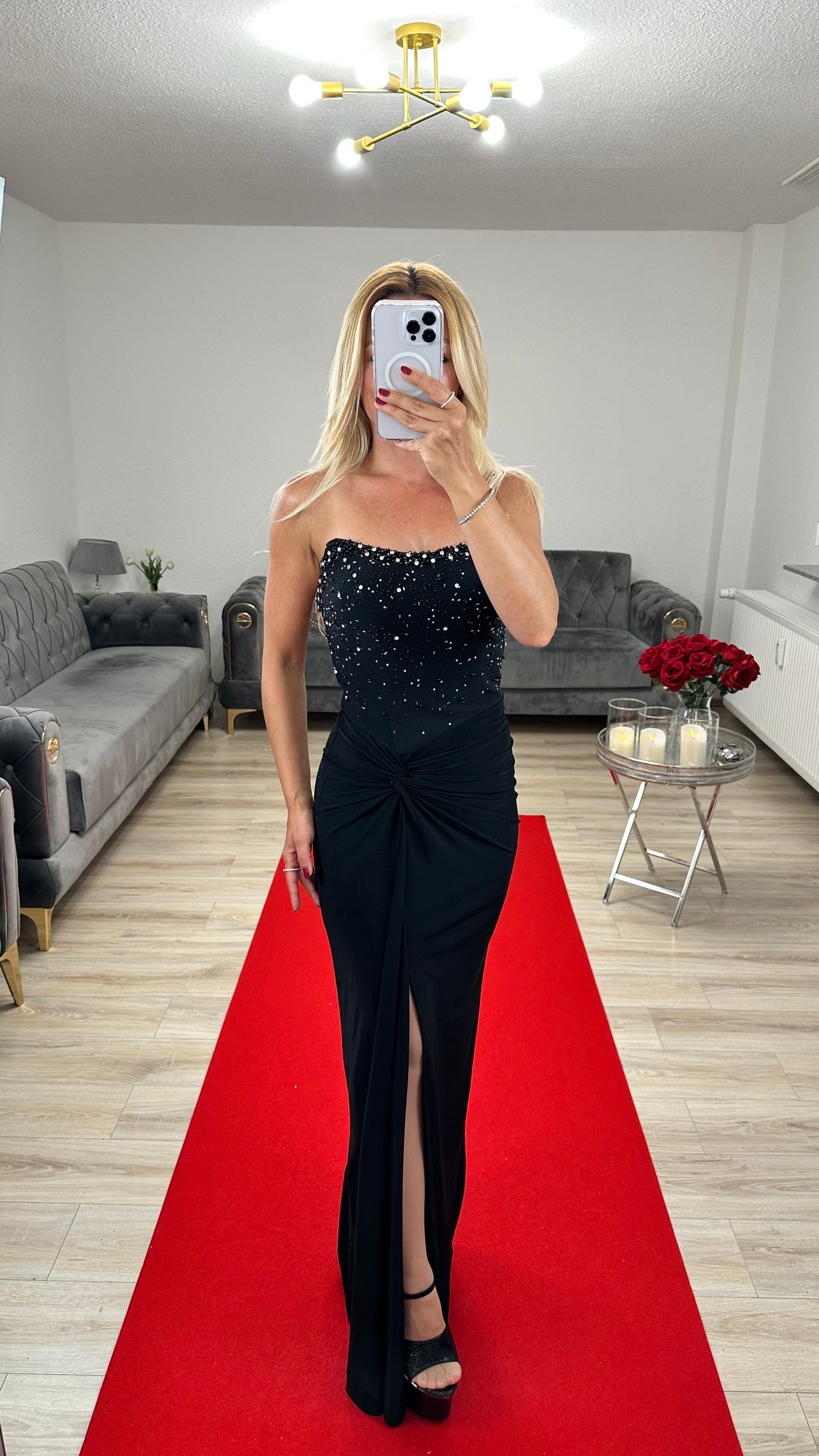 Abendkleid Corsage mit Strass und Perlen