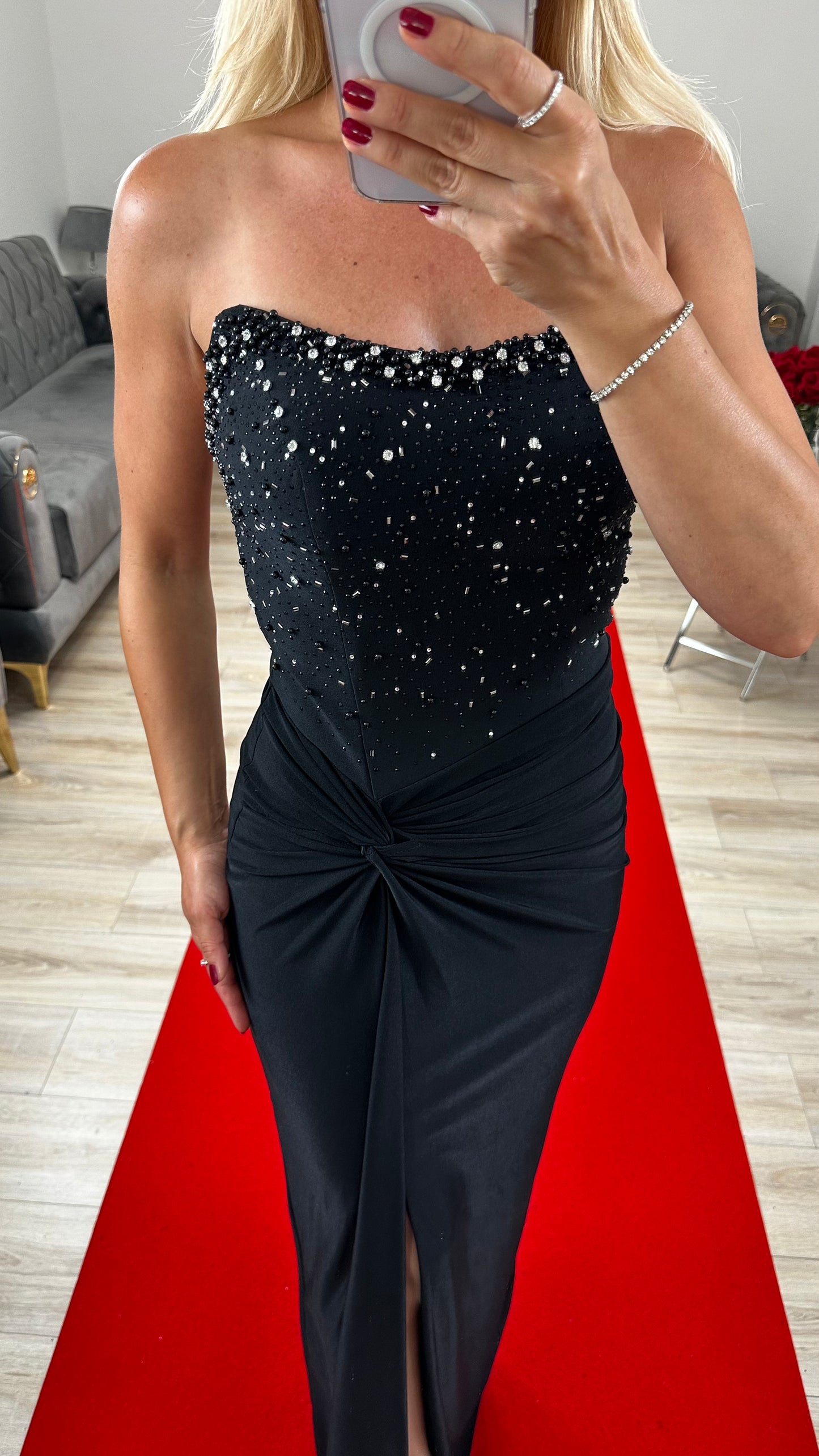 Abendkleid Corsage mit Strass und Perlen