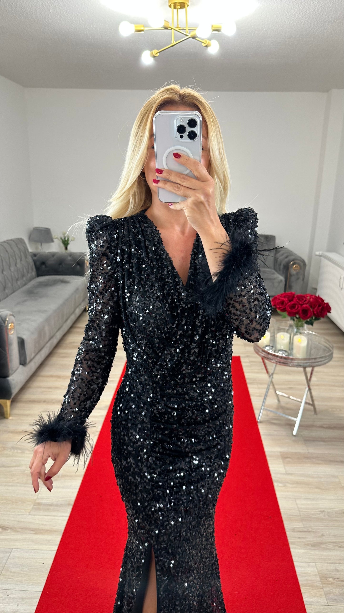 Abendkleid Schwarz mit Pailetten