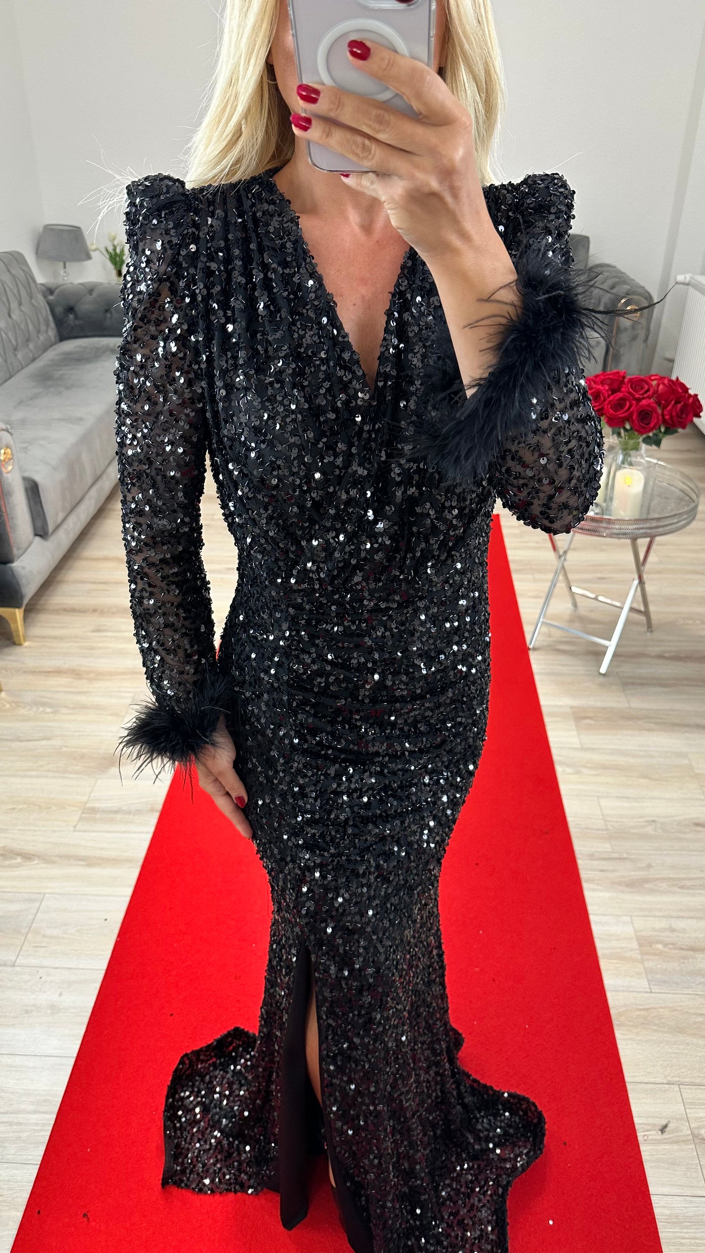 Abendkleid Schwarz mit Pailetten