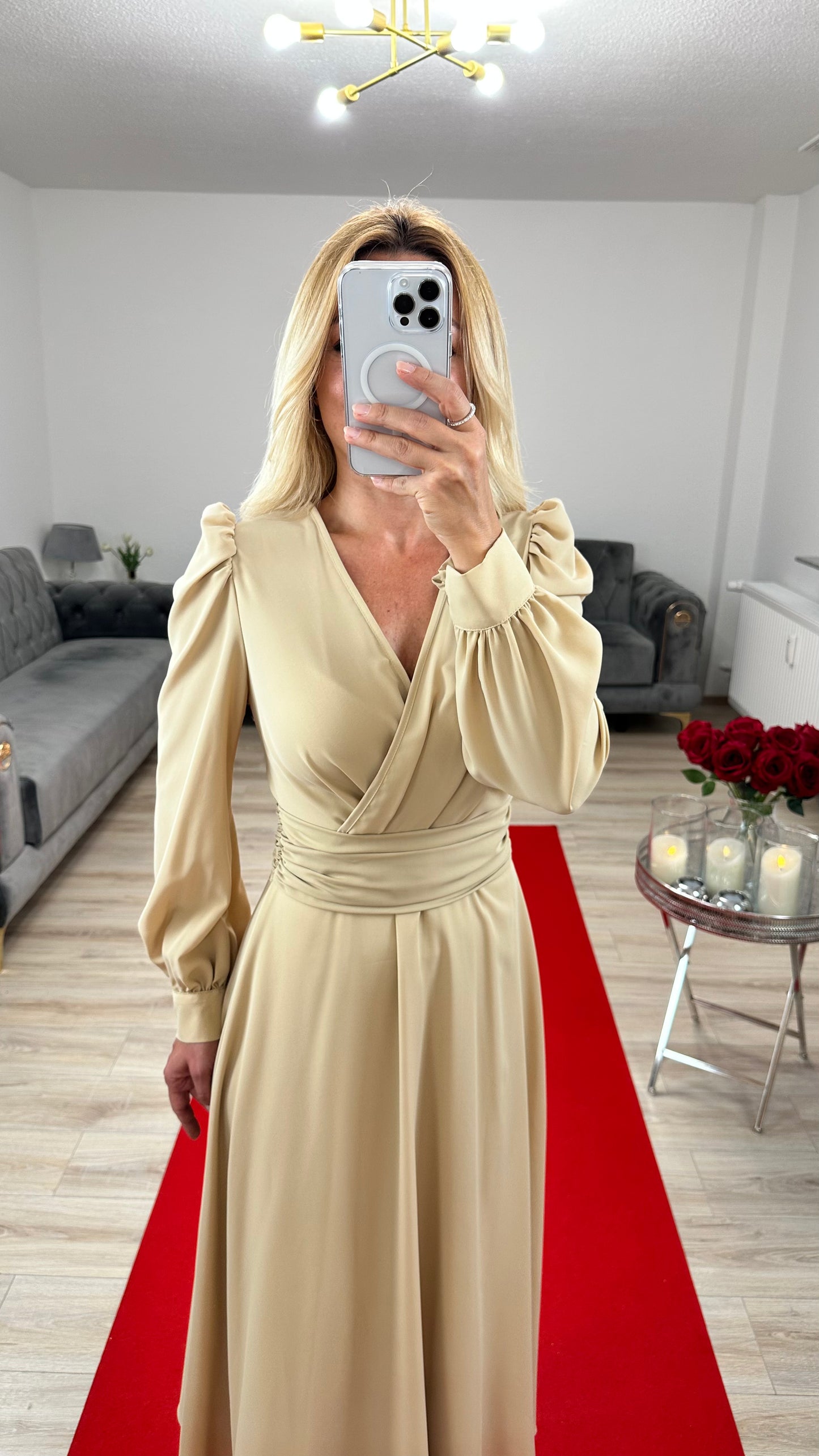 Bej Midi Elbise