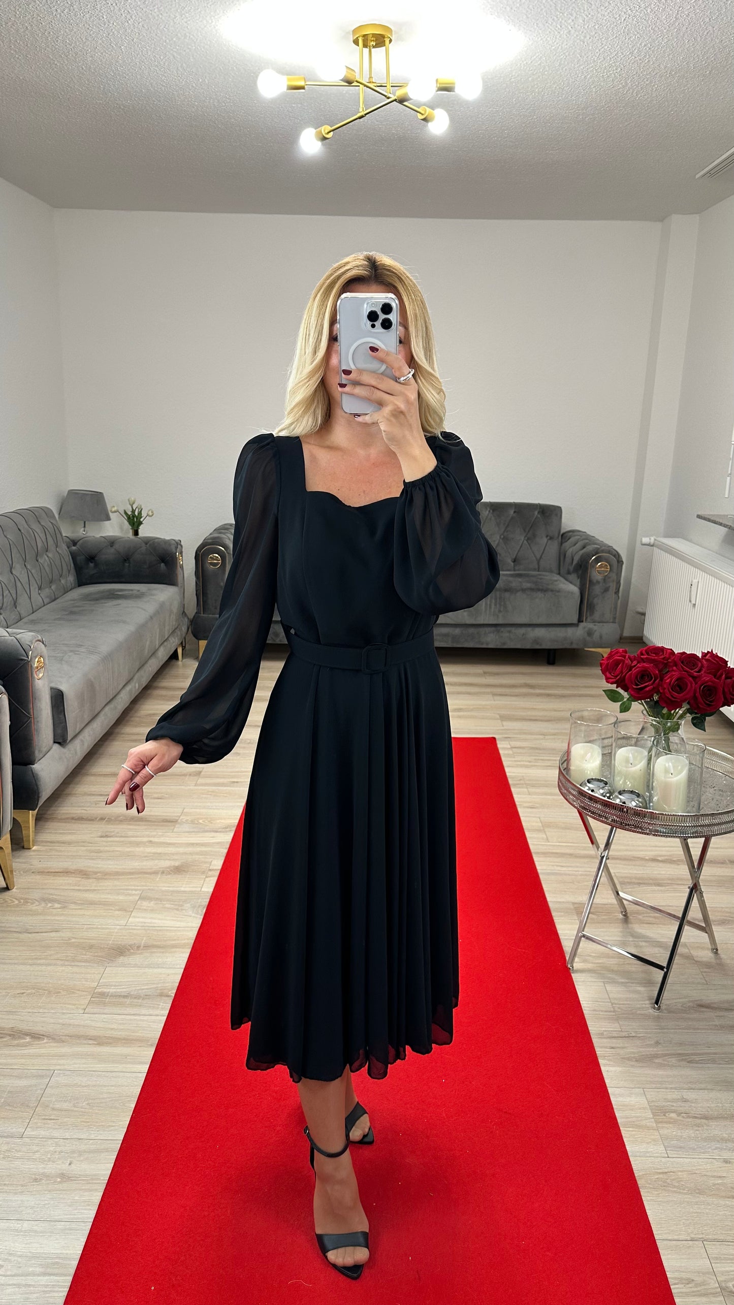 Chiffon dress black with belt