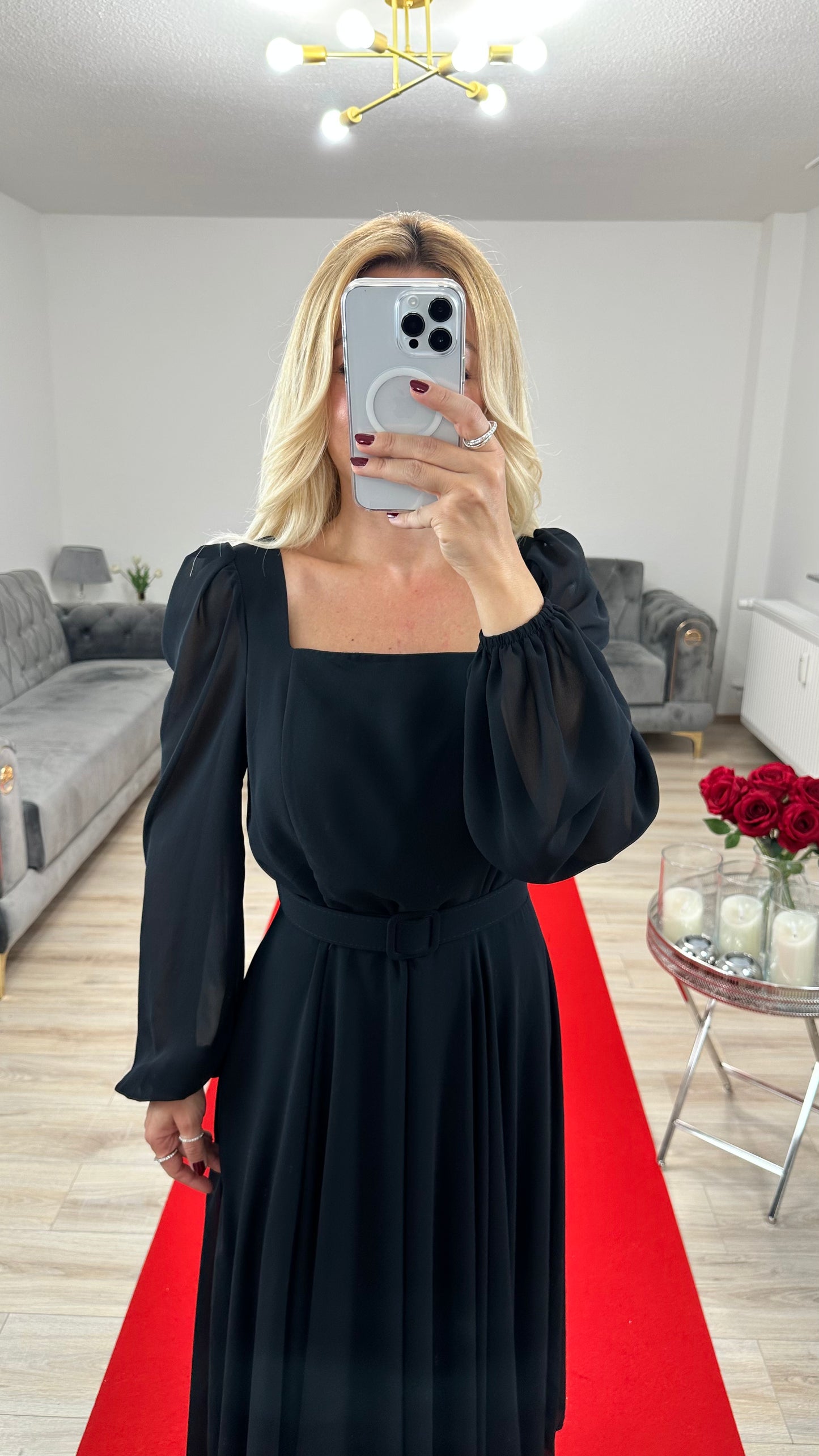 Chiffon dress black with belt