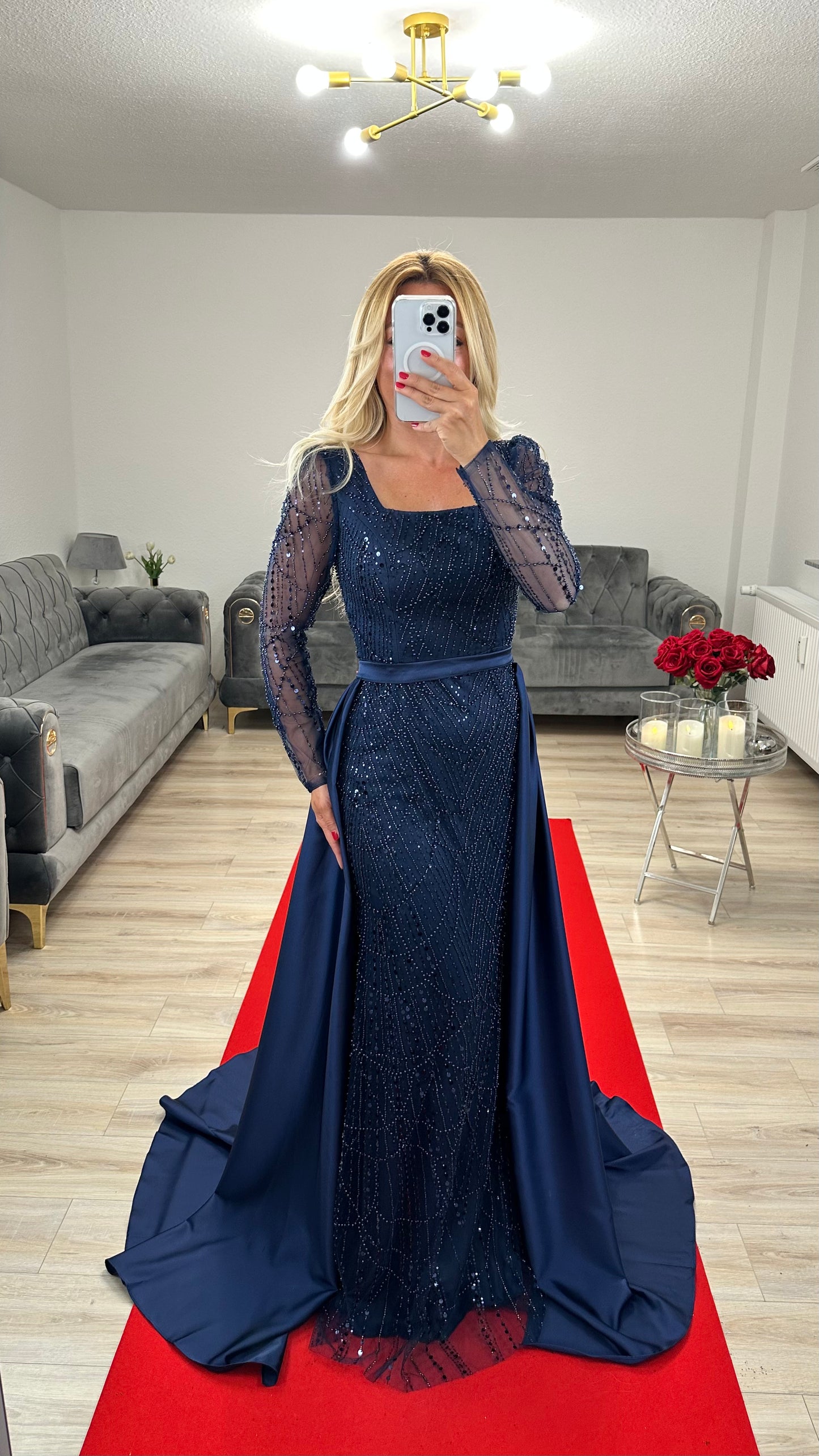 Abendkleid mit Schleppe  Navy