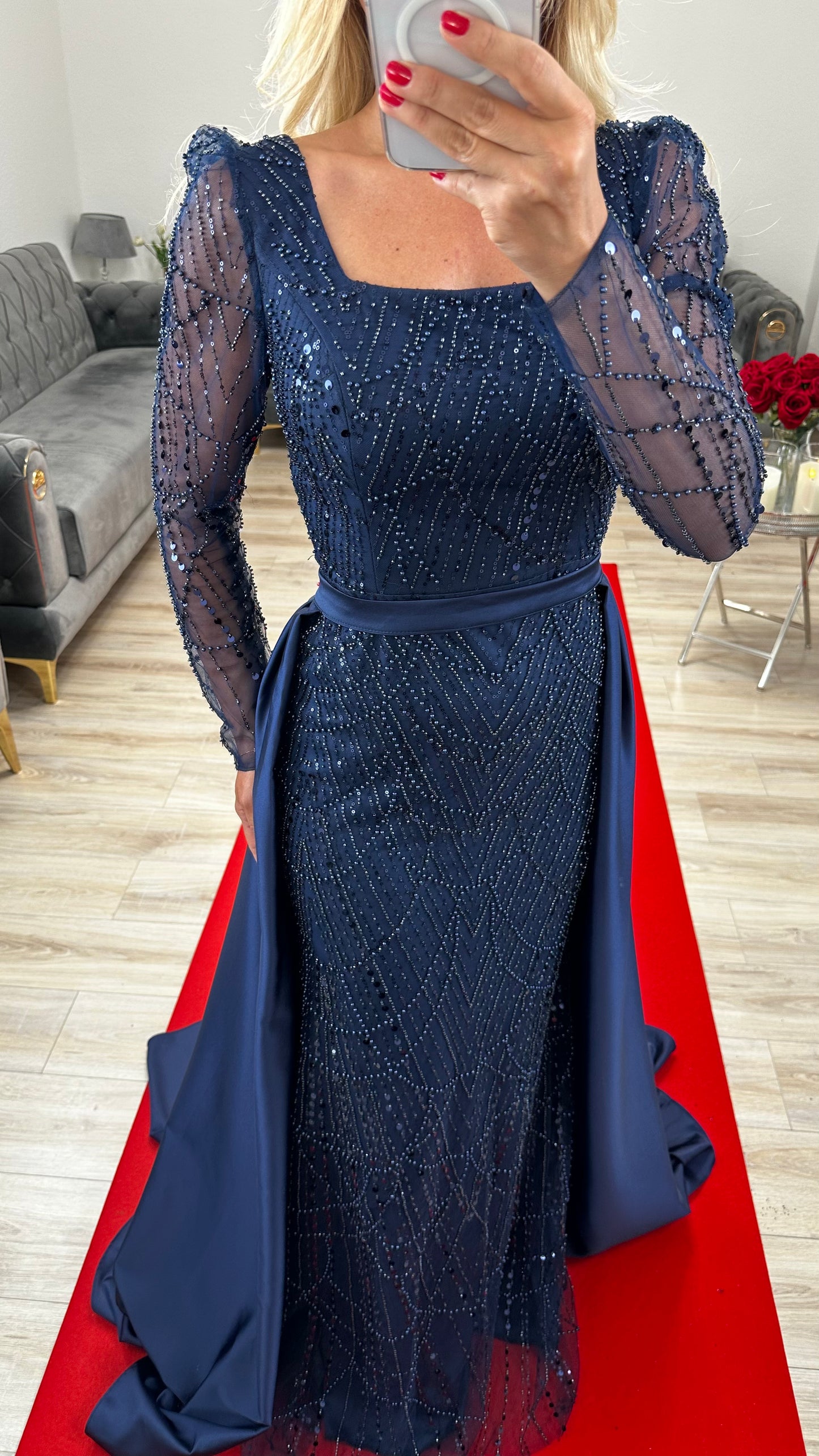 Abendkleid mit Schleppe  Navy