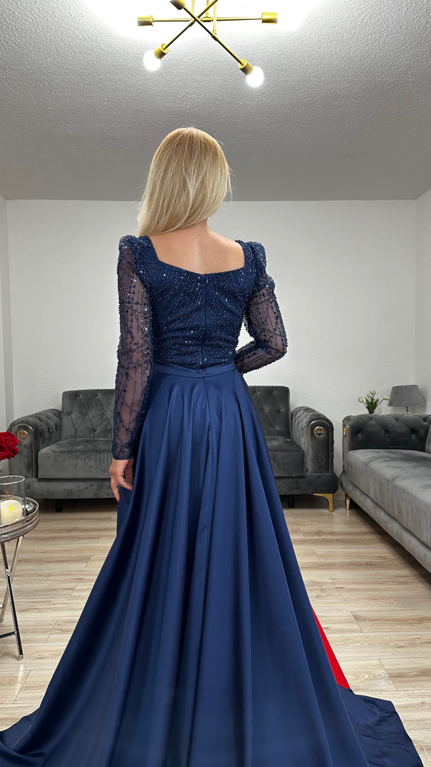 Abendkleid mit Schleppe  Navy