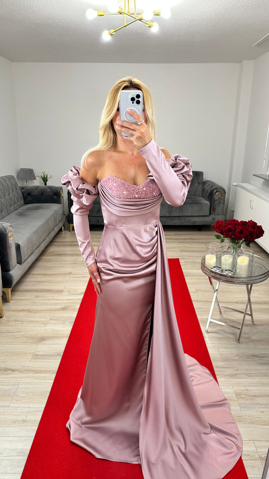 Abendkleid Rosa mit abnehmbaren Ärmel