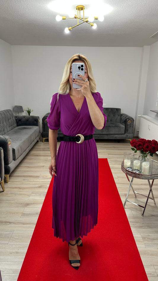 Midi dress chiffon fuchsia with belt