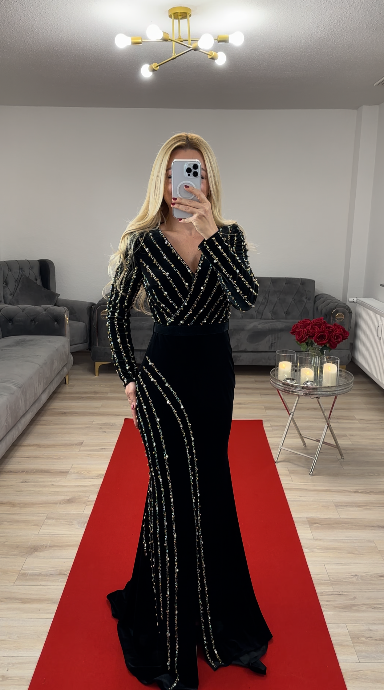 Samtkleid Schwarz mit Strass