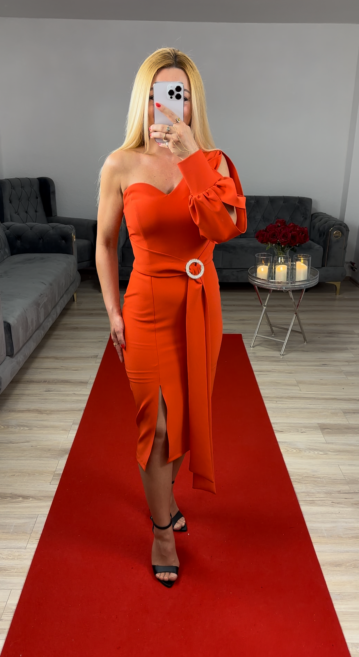 Midikleid mit Strass Orange