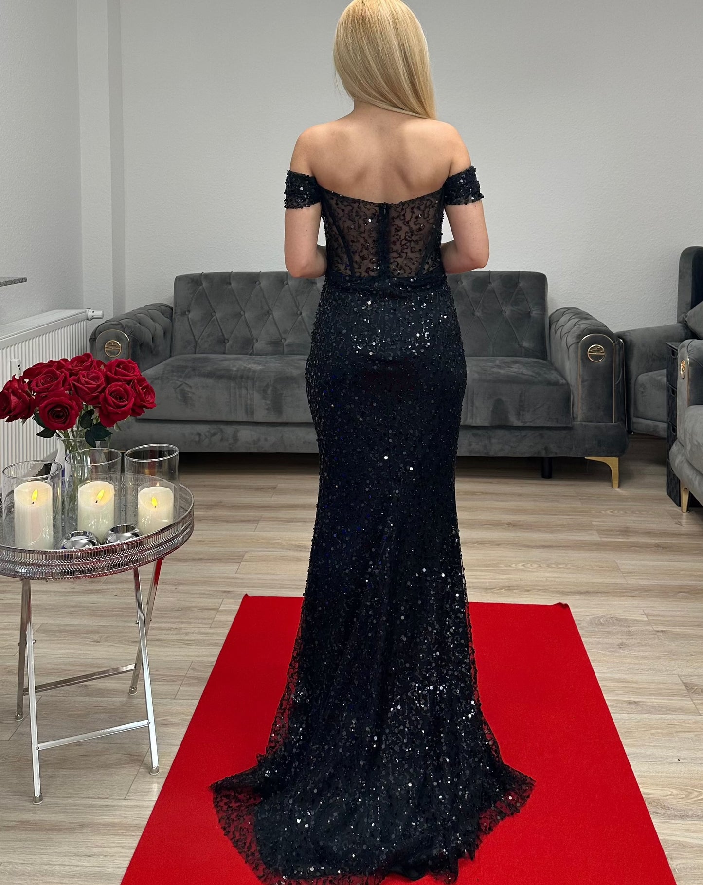 Abendkleid Corsage mit Pailetten Schwarz