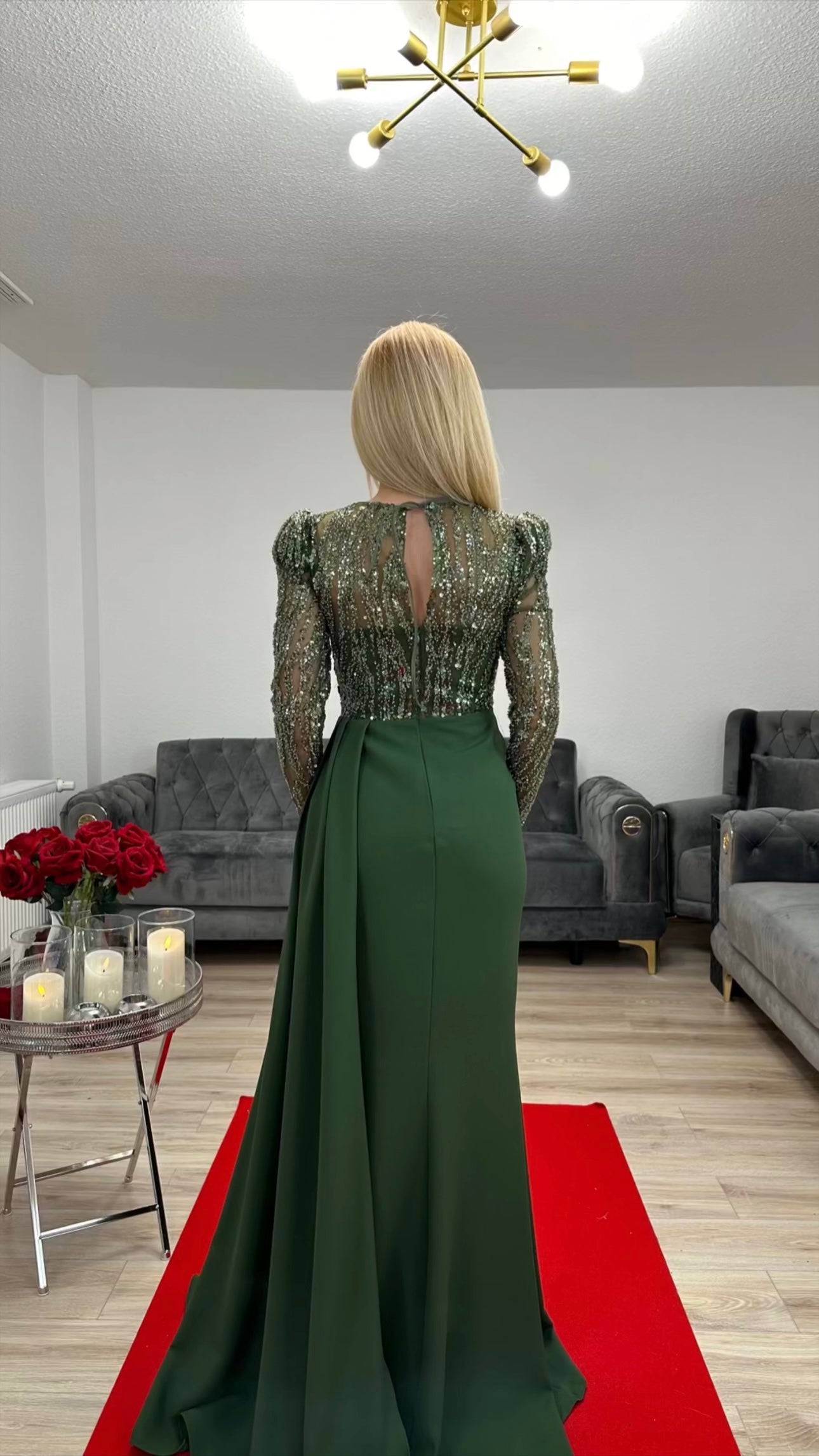 Abendkleid Khaki mit Pailetten