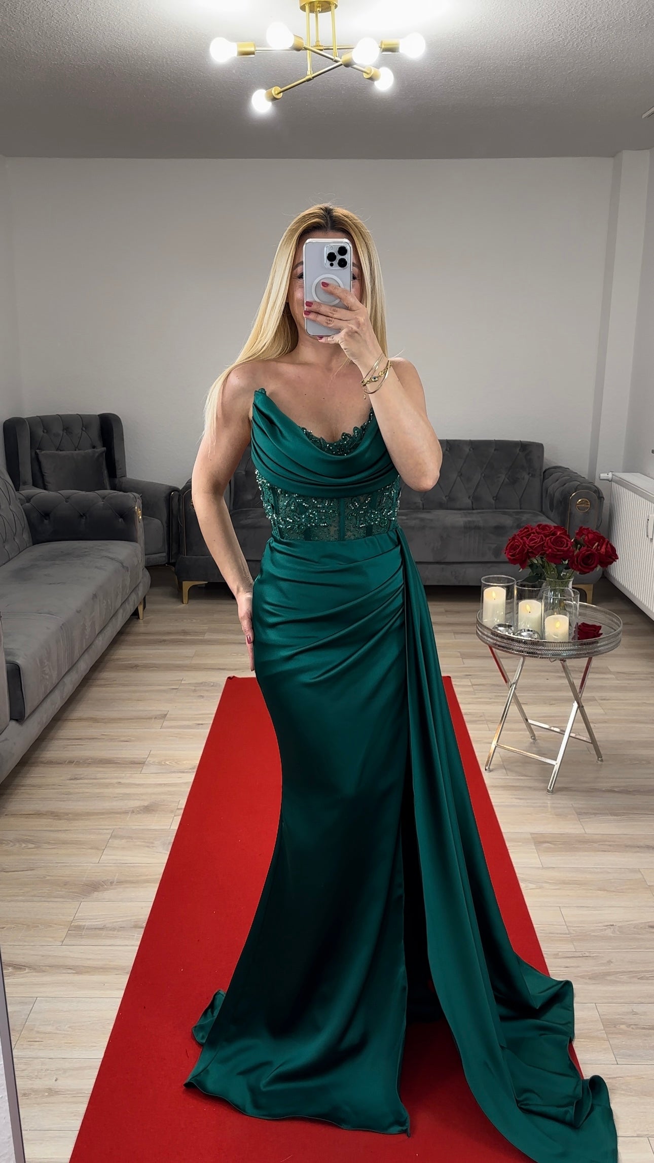 Abendkleid Corsage Smaragdgrün