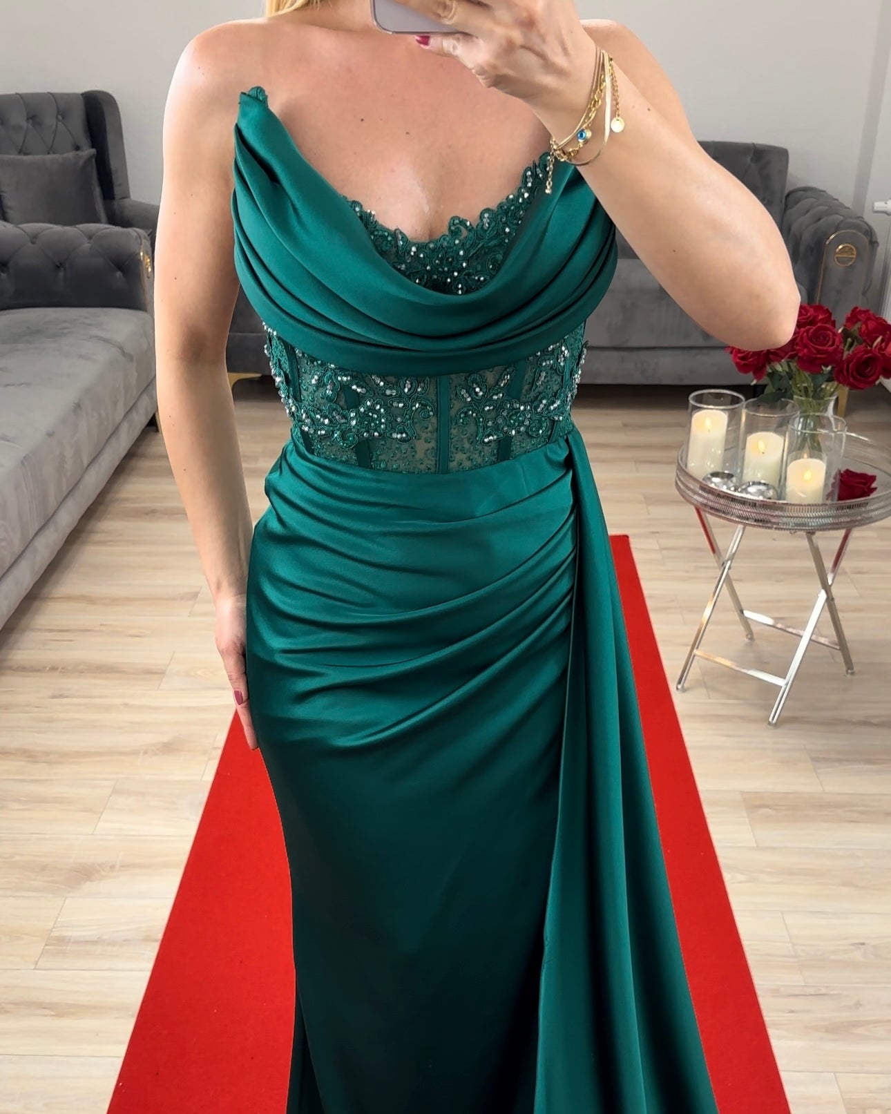 Abendkleid Corsage Smaragdgrün