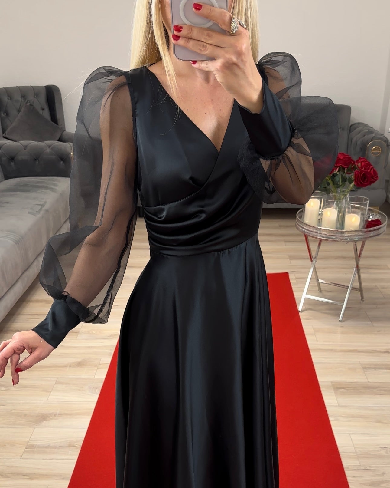 Midikleid mit Tüll Schwarz