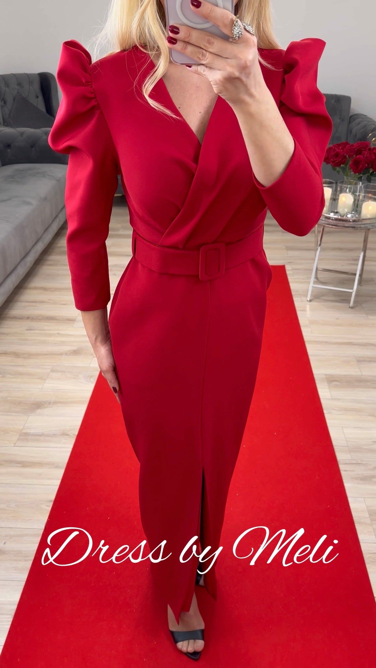 Midikleid Rot mit Gürtel