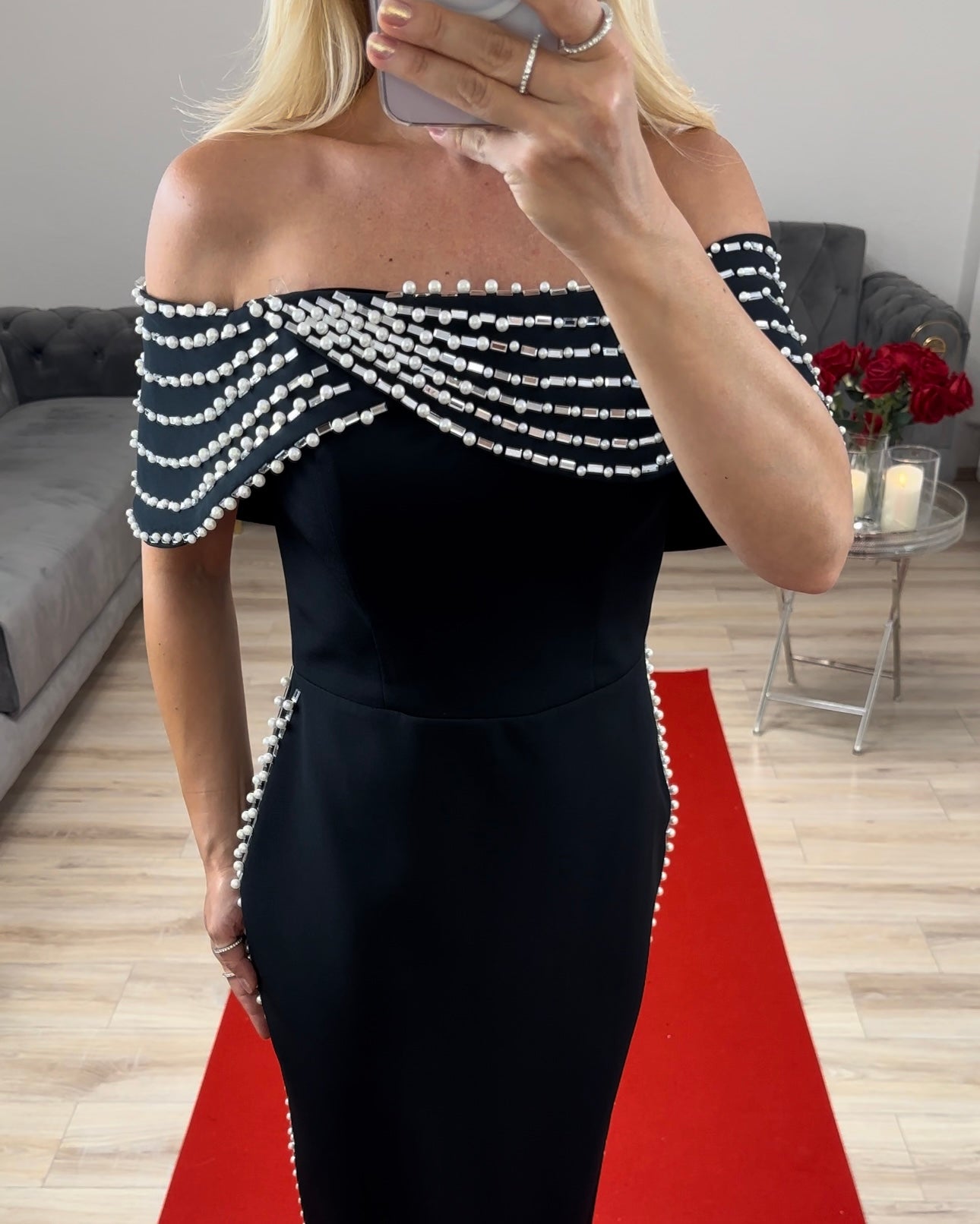 Abendkleid mit Perlen Schwarz