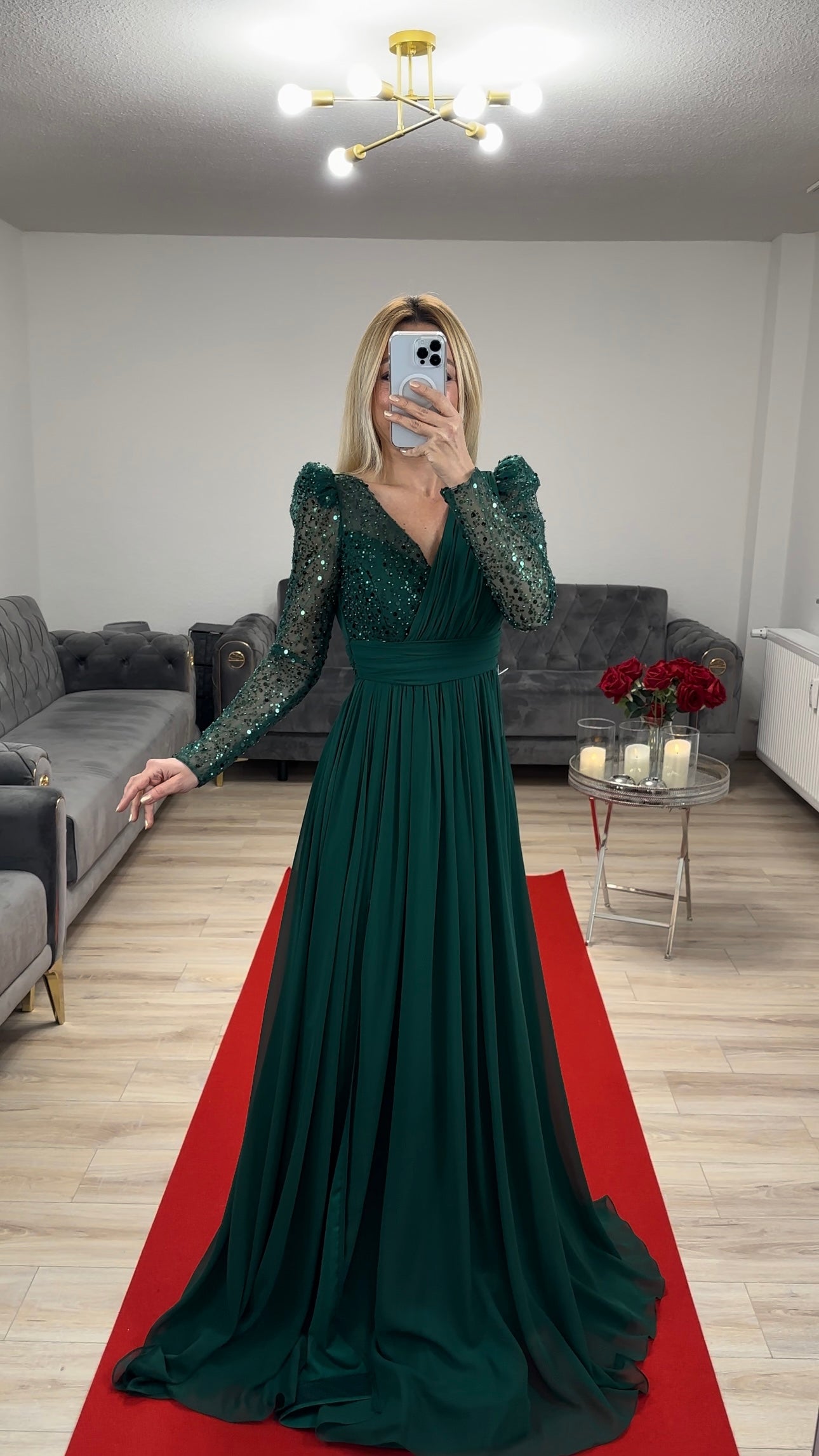 Abendkleid mit Pailetten Grün