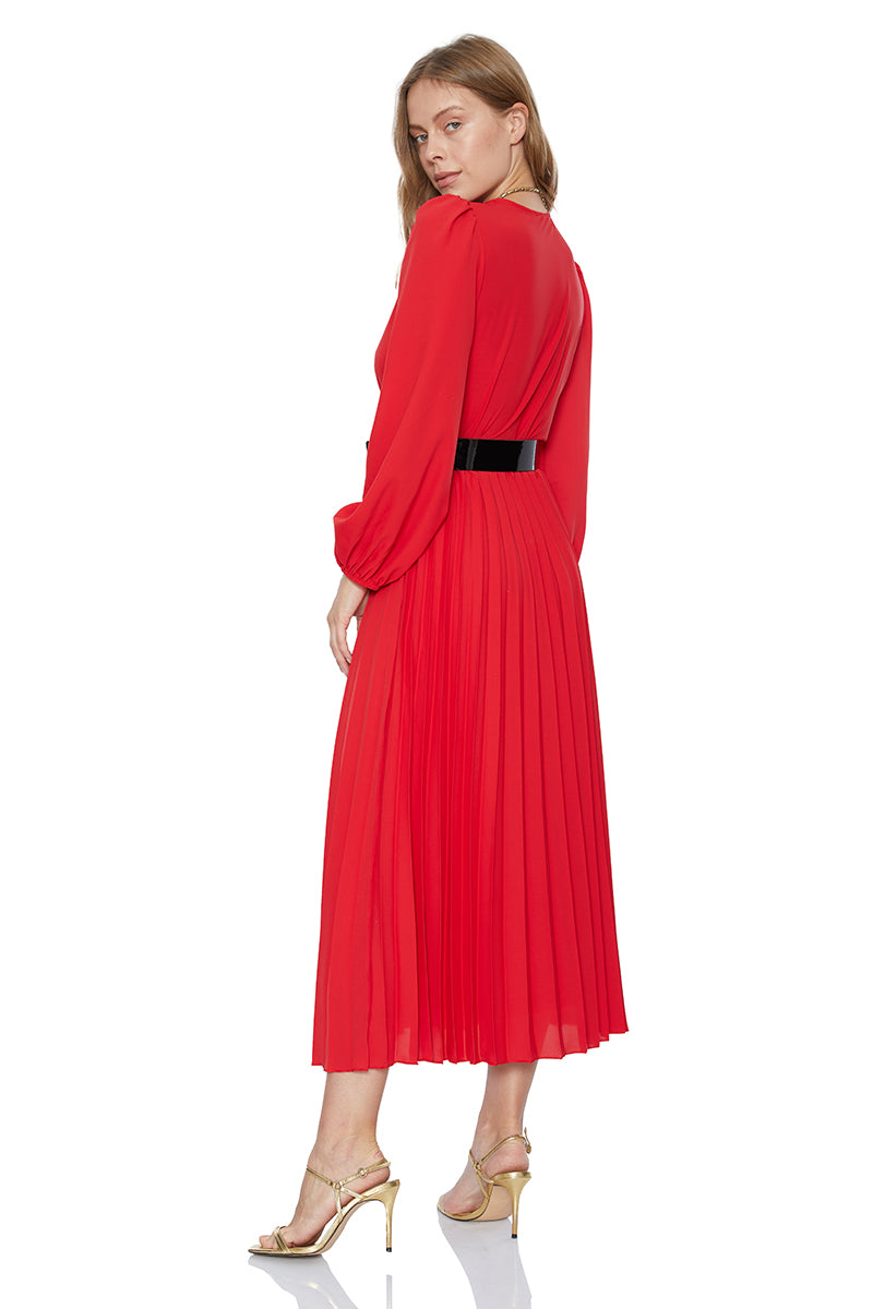 Sommerkleid langarm mit Gürtel Rot